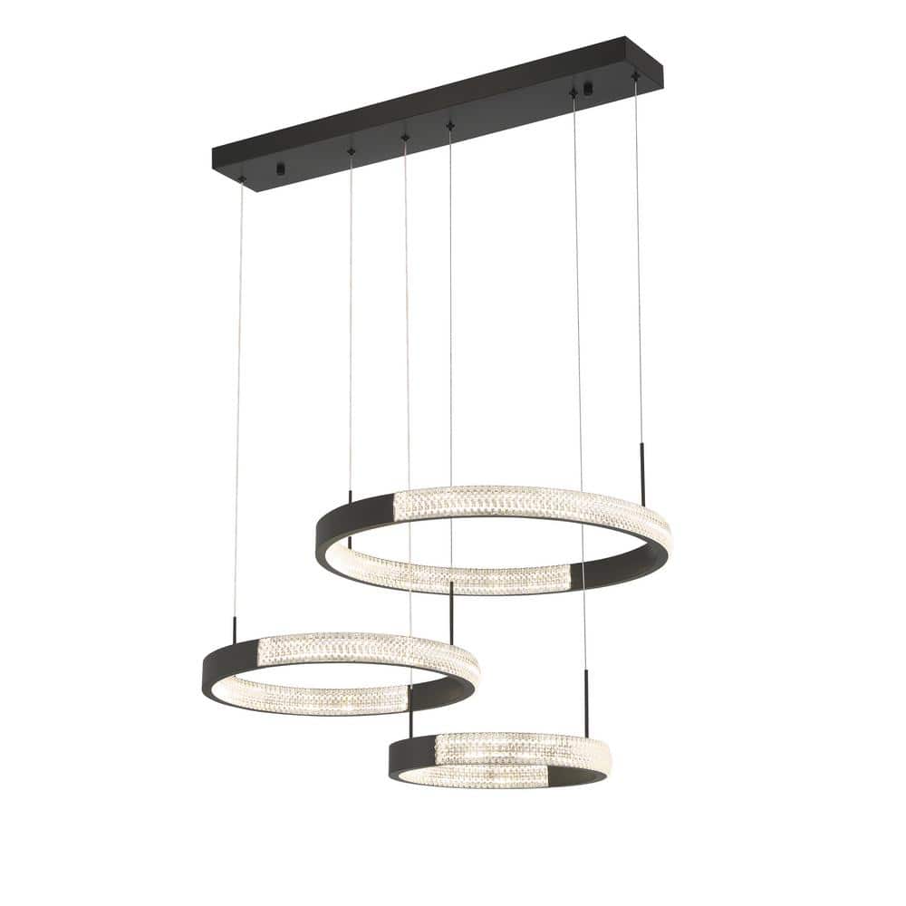 Vanity Art 3-Light Statement Tiered Integrated LED Black Chandelier