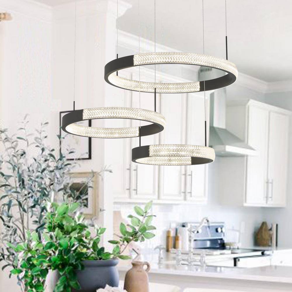 Vanity Art 3-Light Statement Tiered Integrated LED Black Chandelier