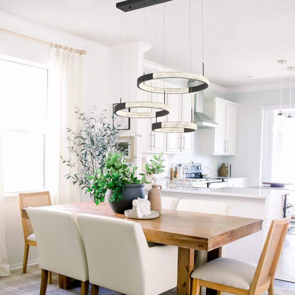 Vanity Art 3-Light Statement Tiered Integrated LED Black Chandelier
