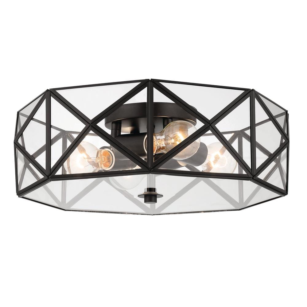 Vanity Art 16.93 in. 4-Light Black Unique/Statement Geometric Flush Mount