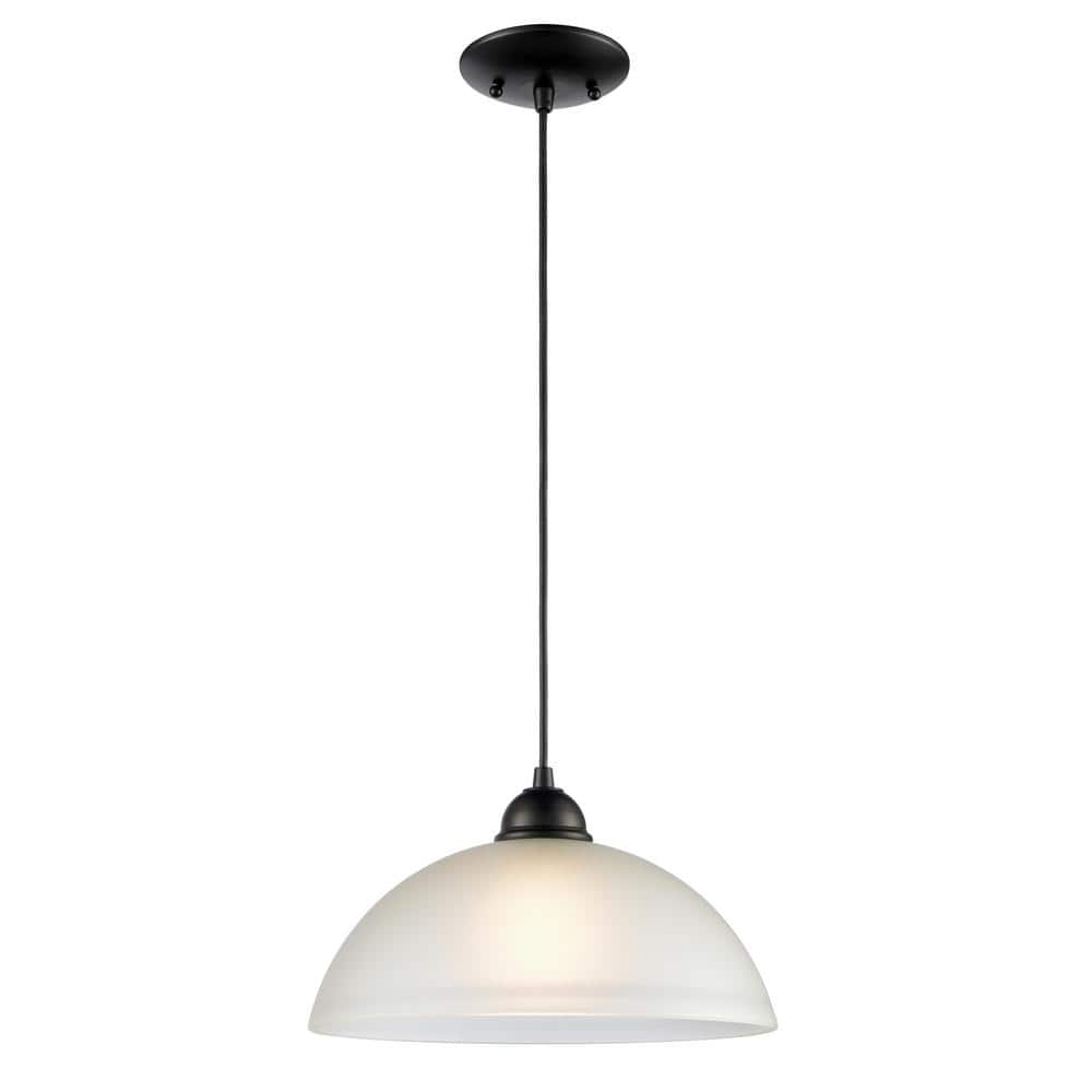 Vanity Art 1-Light Pendant in Black with Etched Glass
