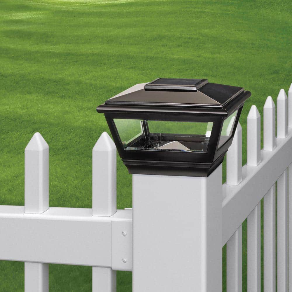 Veranda 4 in. x 4 in. Black Vinyl Solar Light Post Cap with Black Base