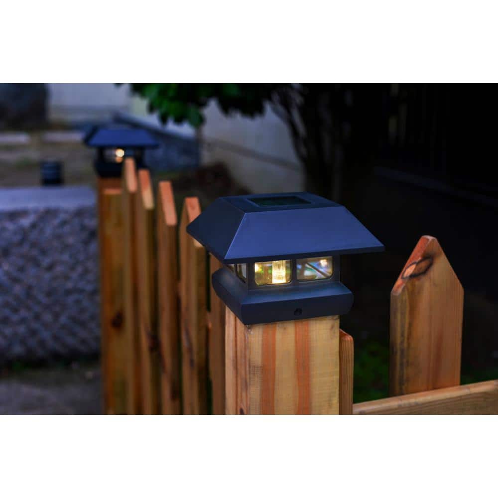 Veranda 4 in. x 4 in. (3.5 x 3.5 Post Size) 7 Lumens Black Plastic Solar Post Cap