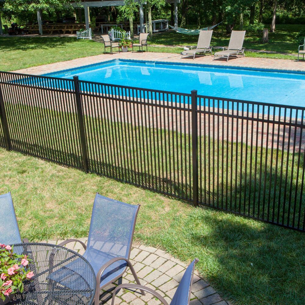 Veranda Freeport Standard-Duty 4.5 ft. x 6 ft. Black Aluminum Framed Pre-Assembled Double Picket Fence Panel