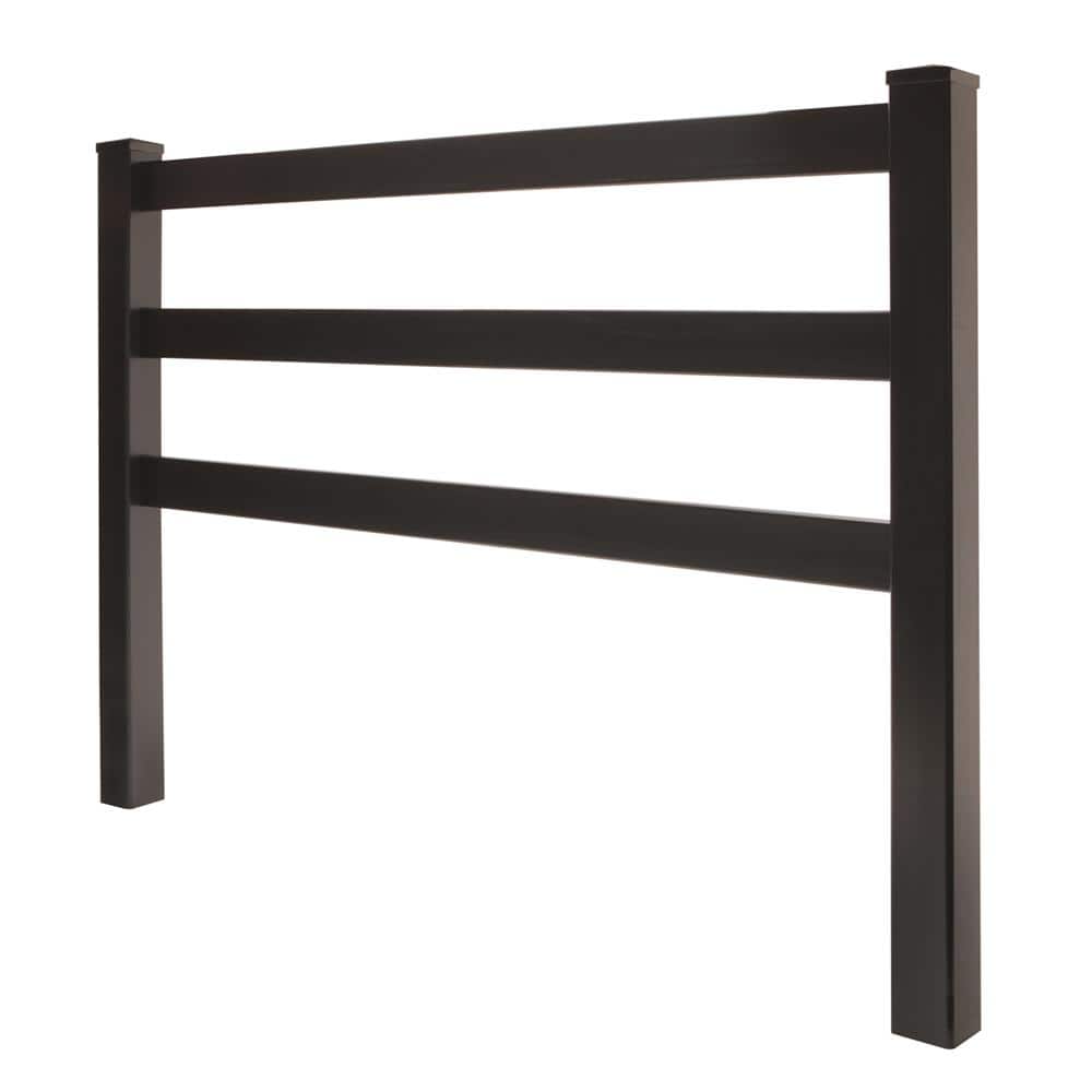 Veranda Black Vinyl 3-Rail Ranch Corner Post - 5 in. x 5 in. x 7 ft.