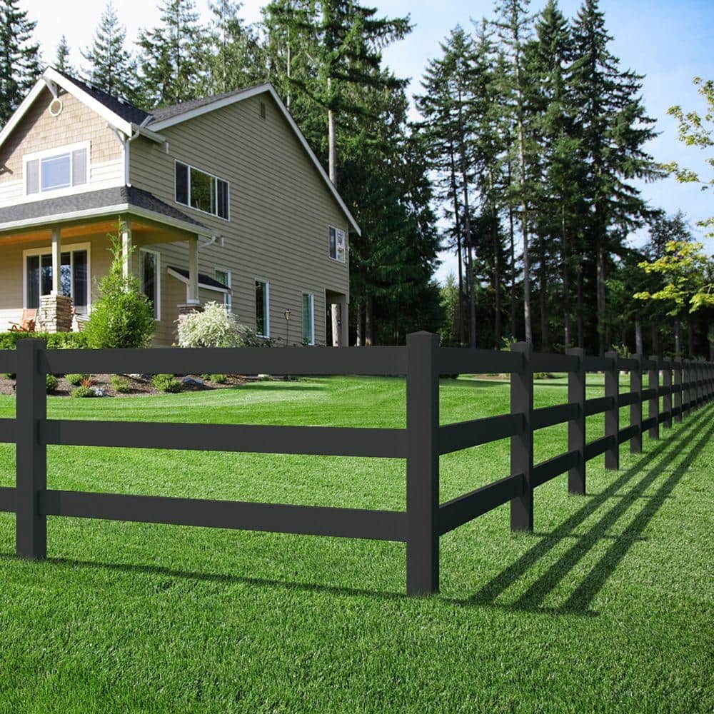 Veranda Black Vinyl 3-Rail Ranch Corner Post - 5 in. x 5 in. x 7 ft.