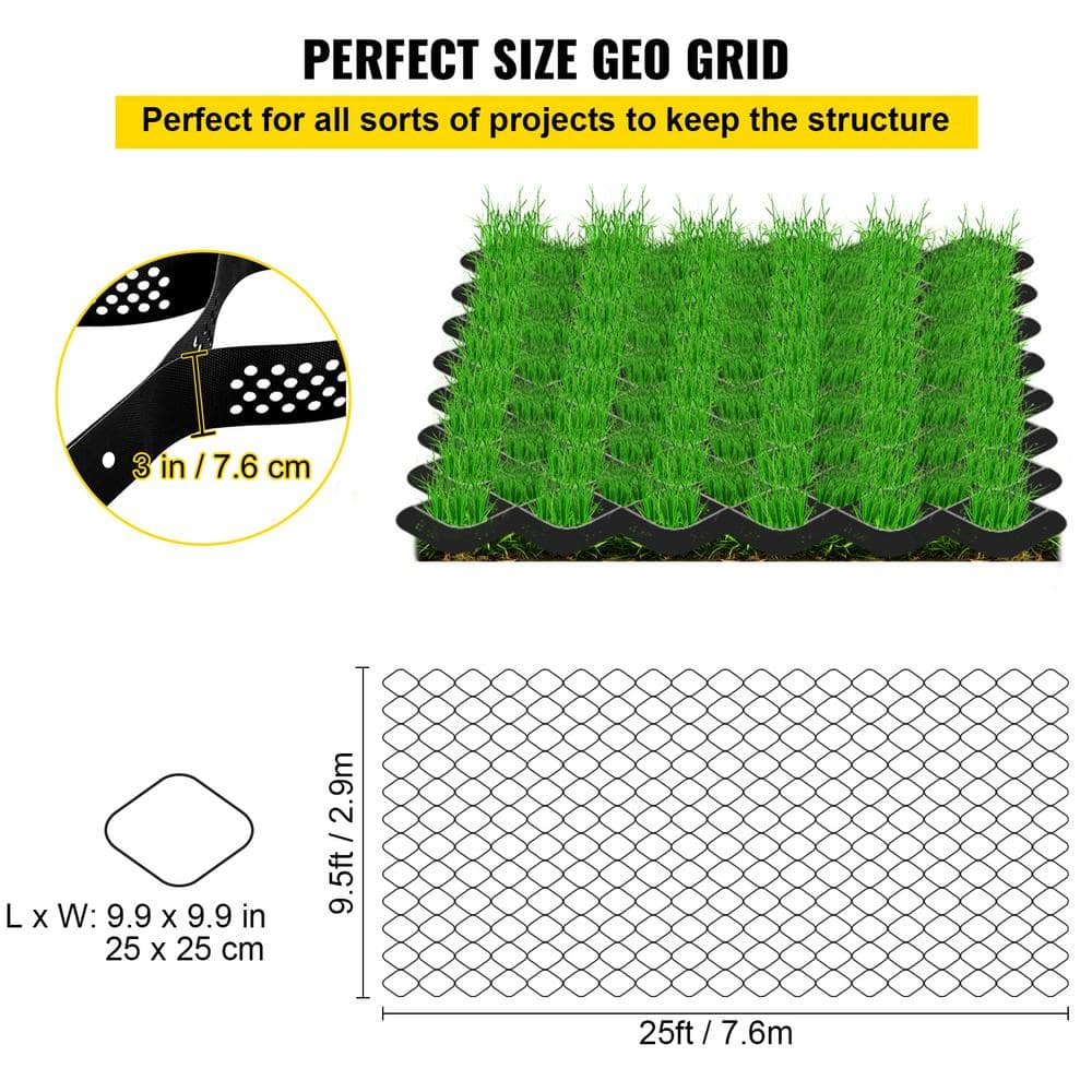 VEVOR Geocell Ground Grid 25 ft. x 9.5 ft. x 3 in. Geo Grid Driveway 108 sq. ft. Ground Grid Paver for Landscaping