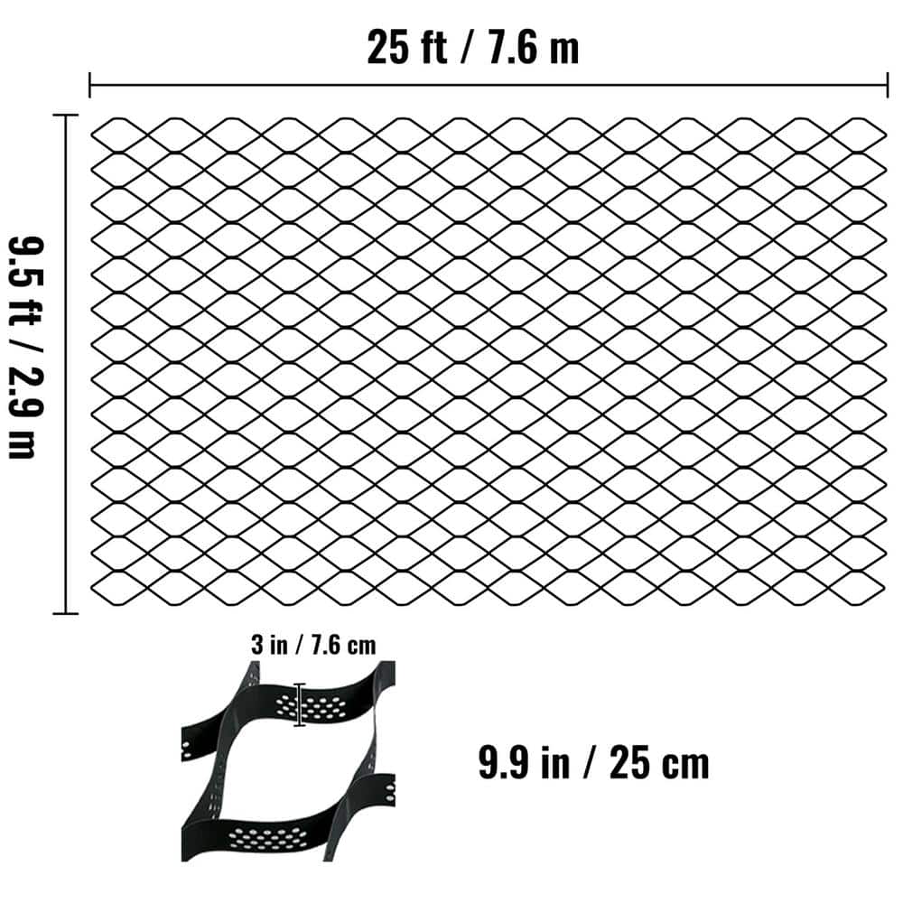 VEVOR Geocell Ground Grid 25 ft. x 9.5 ft. x 3 in. Geo Grid Driveway 108 sq. ft. Ground Grid Paver for Landscaping