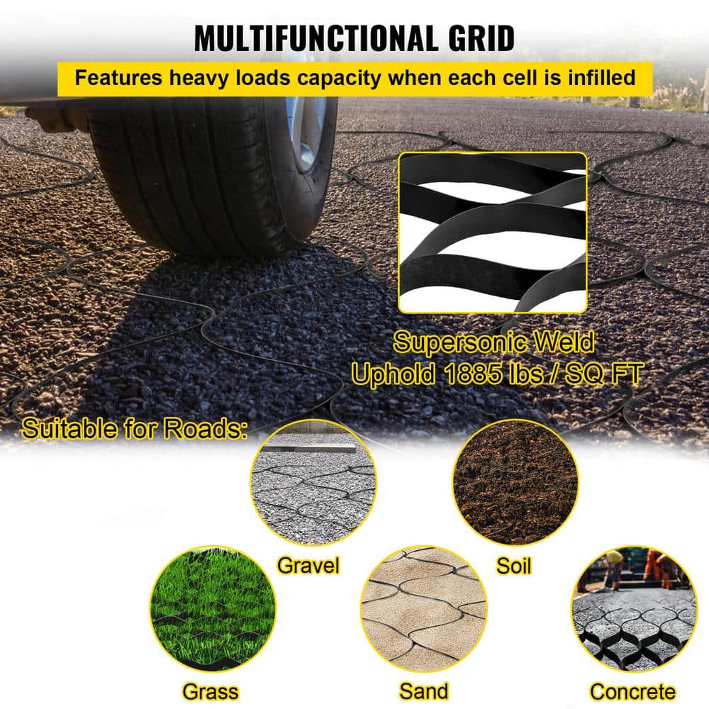 VEVOR Ground Grid 1885 lb. per sq. ft. Load Weed Barrier 2 in. Depth Patio Pavers 27 x 4 ft. Ground Stabilization Grid for DIY