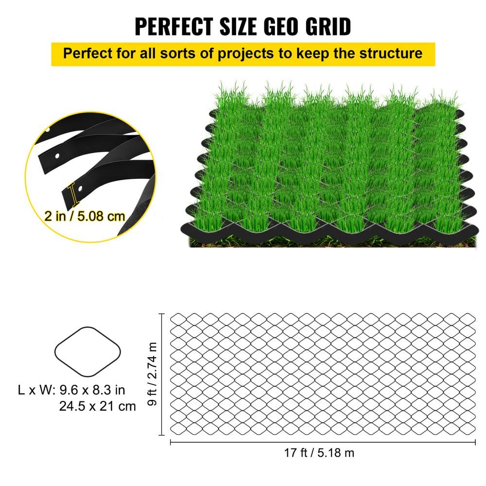VEVOR Gravel Grid 9 ft. W x 17 ft. L x 2 in. H Geocell Ground Grid 1885 LBS Per Sq Patio Ground Grid Paver for Slope Driveways