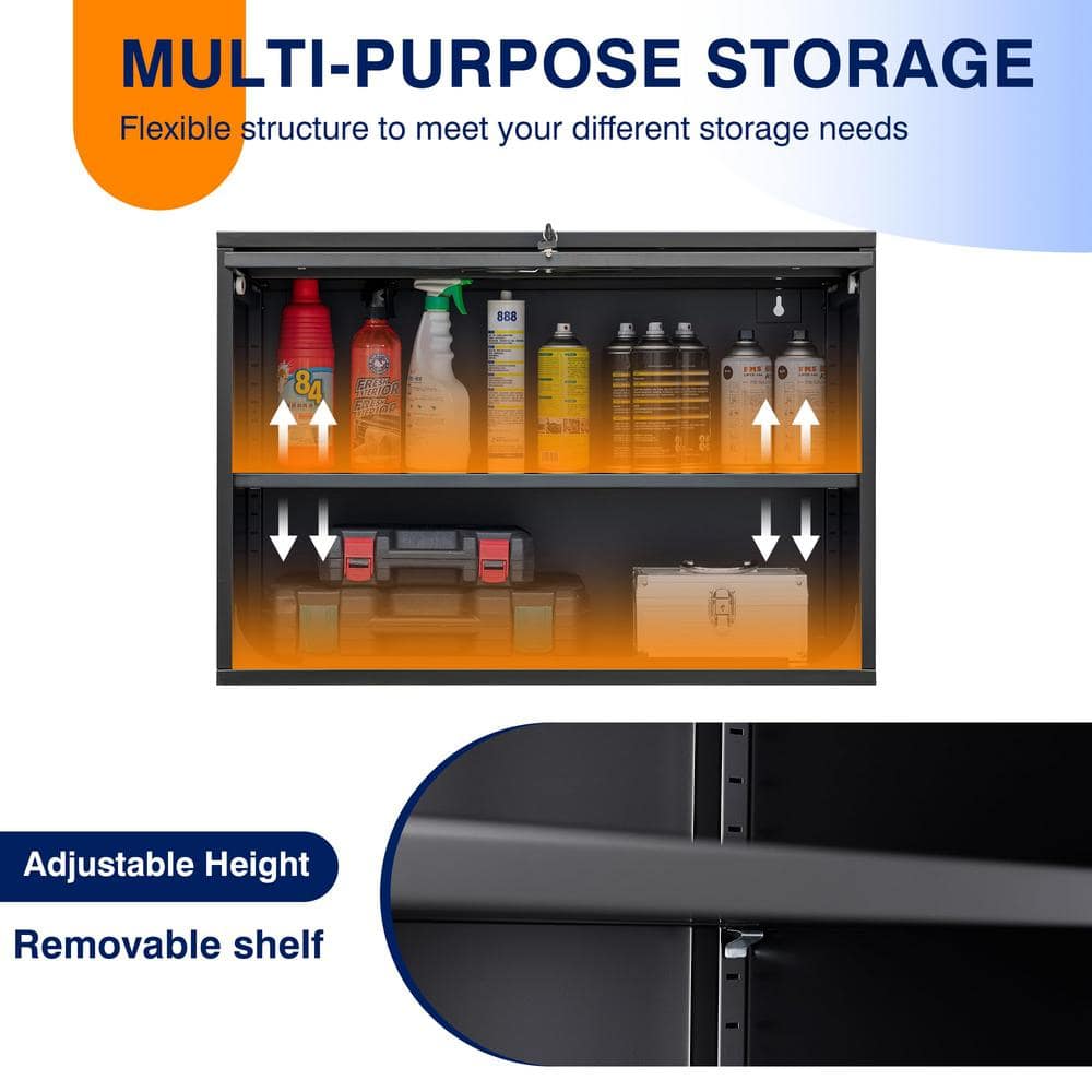 Black 31.5 in. W x 21.6 in. H x 15.7 in. D Steel Garage Wall Cabinet with 2 Shelves Tool Cabinet for Basement Warehouse