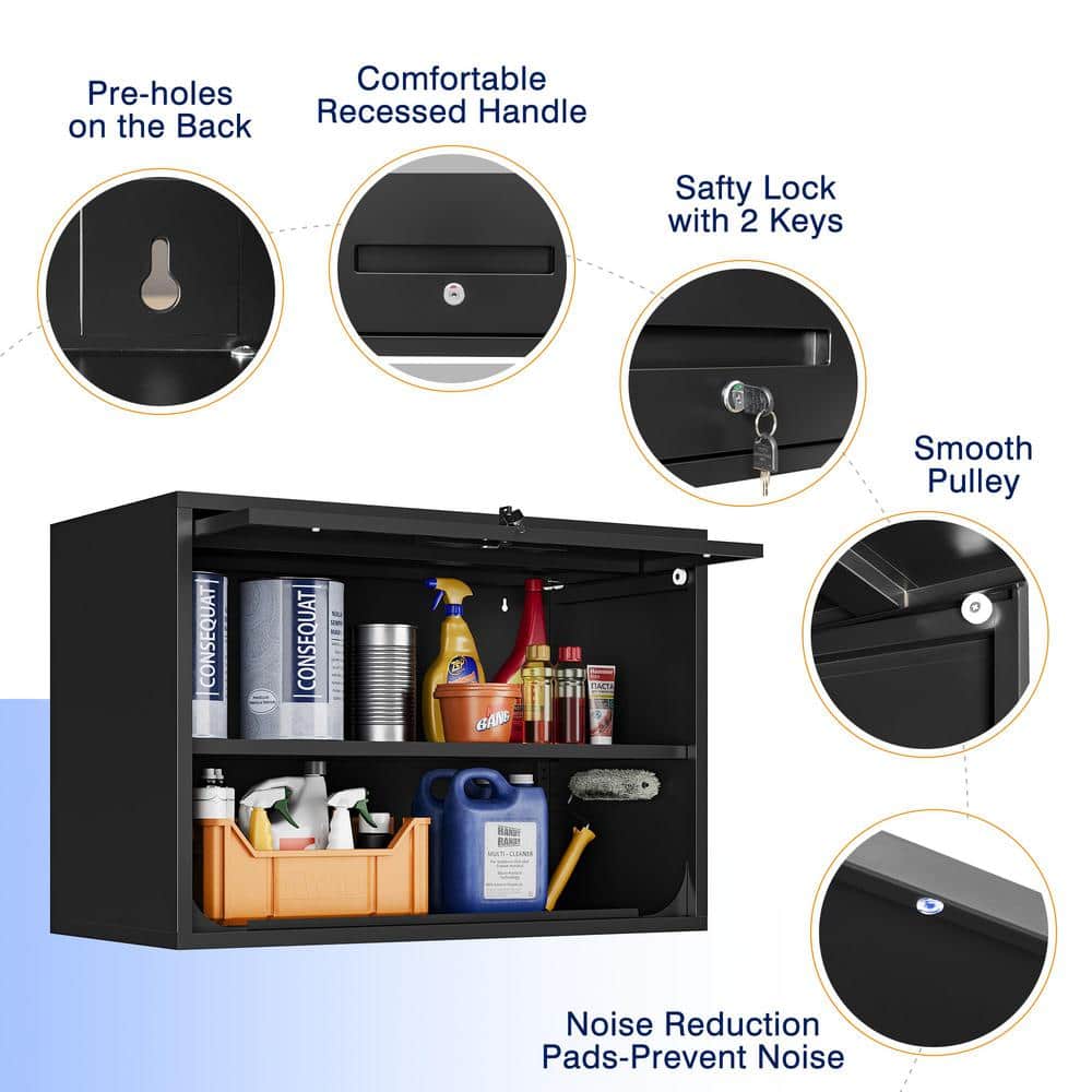 Black 31.5 in. W x 21.6 in. H x 15.7 in. D Steel Garage Wall Cabinet with 2 Shelves Tool Cabinet for Basement Warehouse