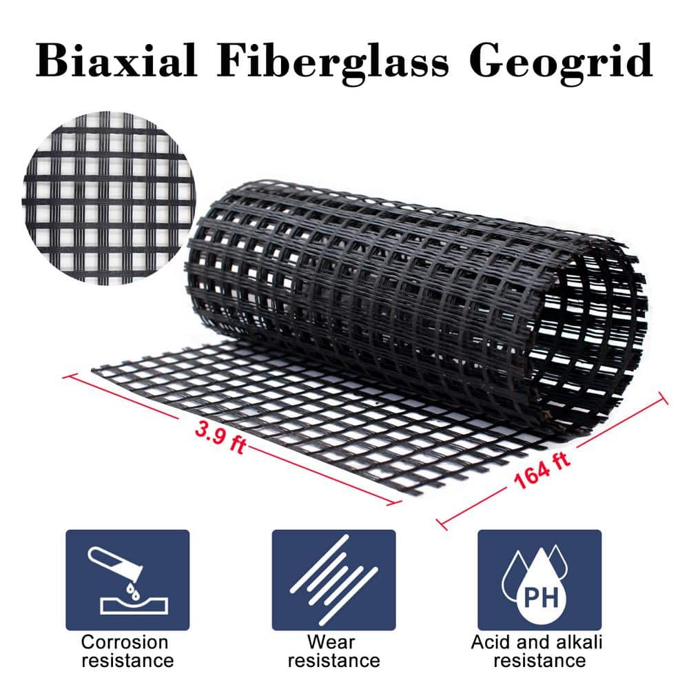 Wellco 3.9 ft. x 164 ft. x 0.2 in. 50KN Biaxial Geogrid Black Fiberglass Paver Base for Landscaping, Sheds, Pathway, Patios
