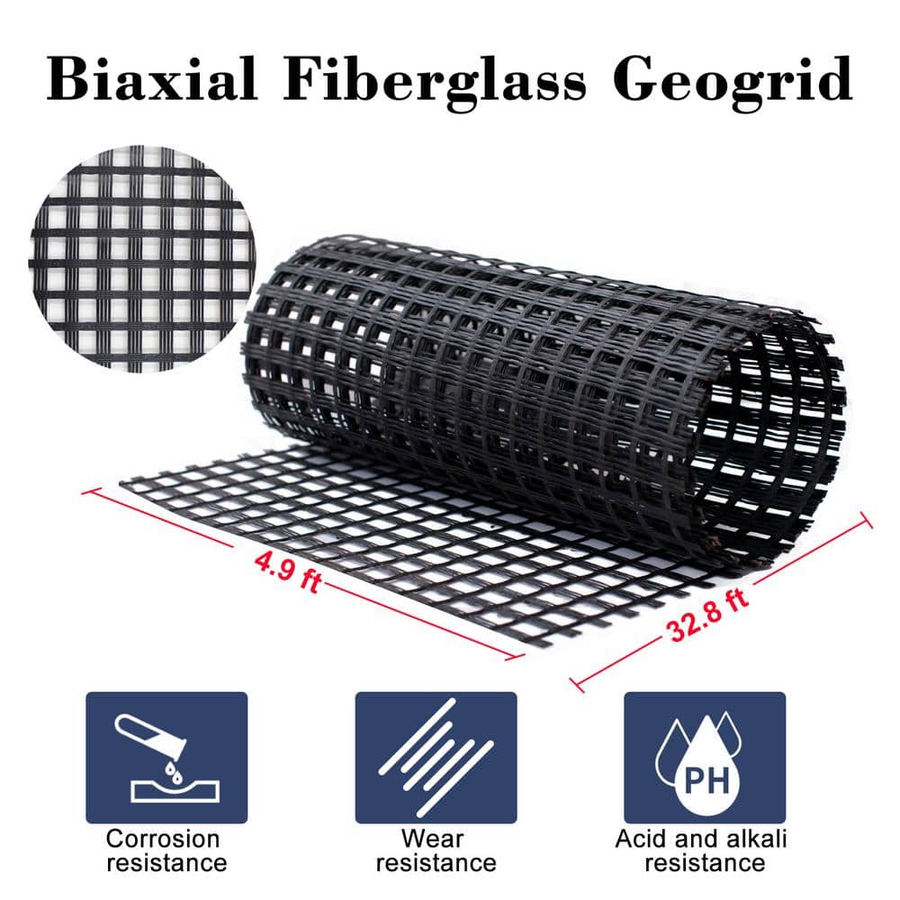 Wellco 4.9 ft. W x 32.8 ft. L x 0.2 in. H 80KN Biaxial Geogrid Black Plastic Paver Base for Landscaping, Sheds, Pathway