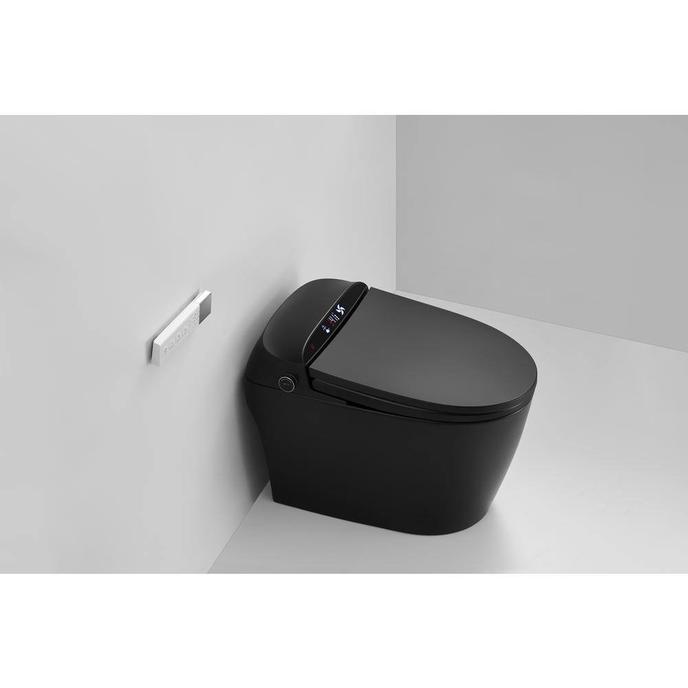 WELLFOR USBY-1.28 GPF Elongated Bidet Toilet in Black with Heated Seat, Warm Air Dryer, LED Screen Display