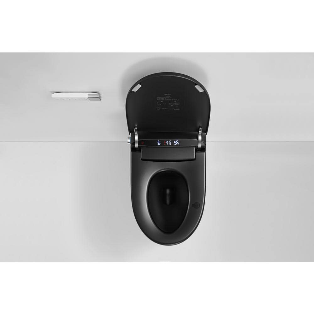 WELLFOR USBY-1.28 GPF Elongated Bidet Toilet in Black with Heated Seat, Warm Air Dryer, LED Screen Display
