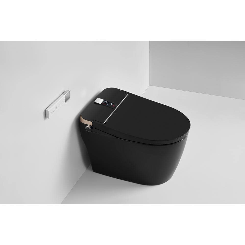 WELLFOR USBY 1.28 GPF Elongated Black Bidet Toilet with Heated Seat & Auto Features