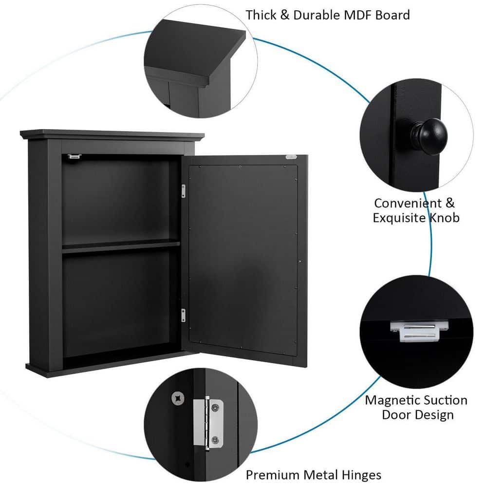 WELLFOR 22 in. W x 27 in. H Rectangular Black MDF Surface Mount Medicine Cabinet with Mirror