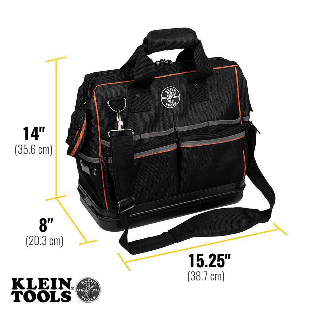 Klein Tools Tradesman Pro Lighted Tool Bag, 31 Pockets, 15.25 x 14 x 8 in (Model 55431)