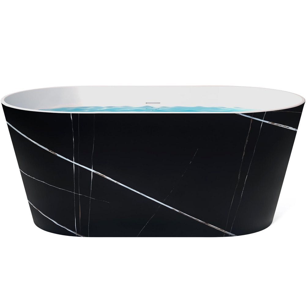 AKDY 53.9 in. Fiberglass Flatbottom Freestanding Bathtub, Solid Matte Black Inside and Outside