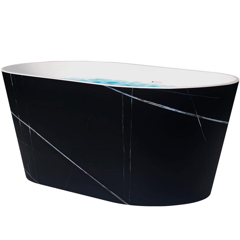 AKDY 53.9 in. Fiberglass Flatbottom Freestanding Bathtub, Solid Matte Black Inside and Outside