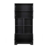 Wyndham Collection Black Linen Cabinet with Adjustable Shelves, 31x16x67 Inches