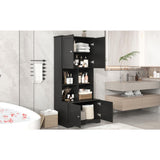 Wyndham Collection Black Linen Cabinet with Adjustable Shelves, 31x16x67 Inches