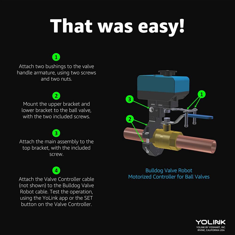 YoLink Smart Water Valve Controller, with Bulldog Water Valve Manipulator, Easy No-Plumber DIY Installation