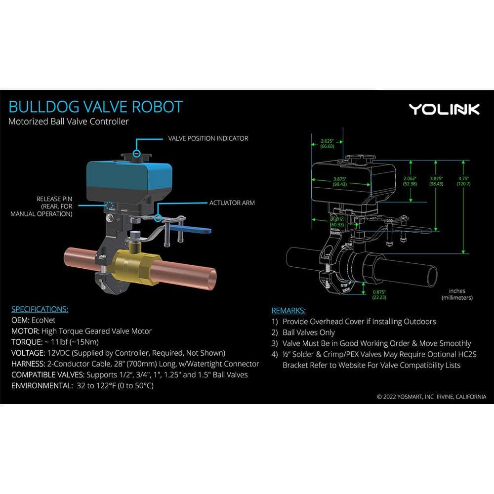 YoLink Smart Water Valve Controller, with Bulldog Water Valve Manipulator, Easy No-Plumber DIY Installation