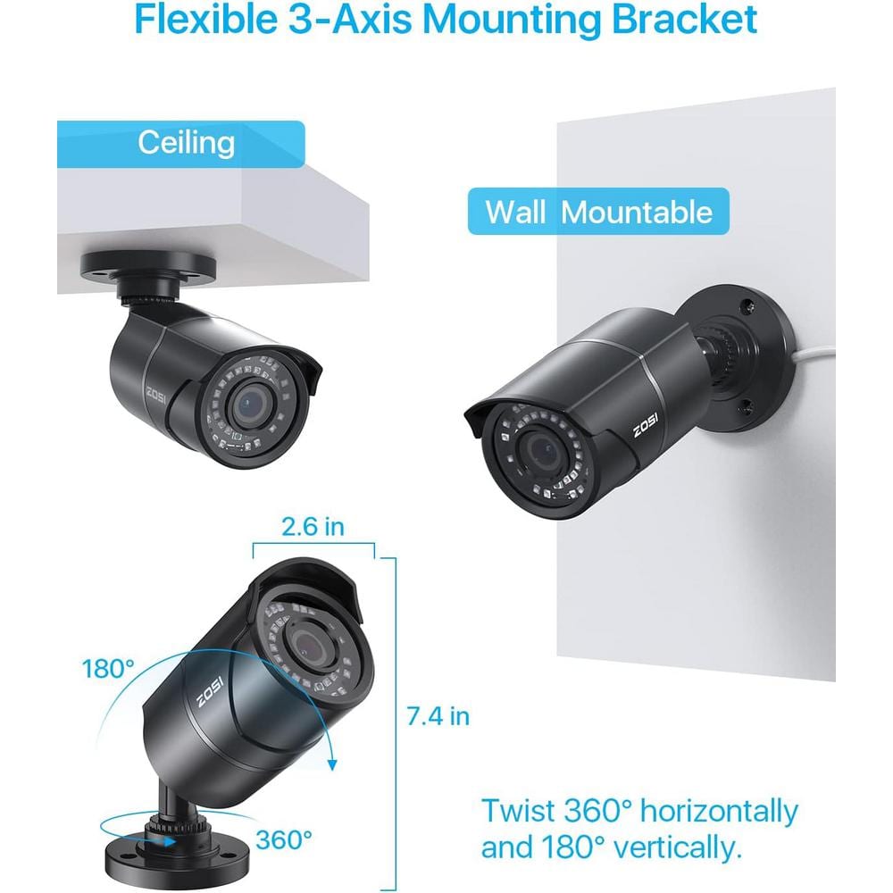 ZOSI Wired 5MP Outdoor Bullet IP POE Security Camera 120 ft. Night Vision IP67 Weatherproof