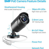 ZOSI Wired 5MP Outdoor Bullet IP POE Security Camera 120 ft. Night Vision IP67 Weatherproof