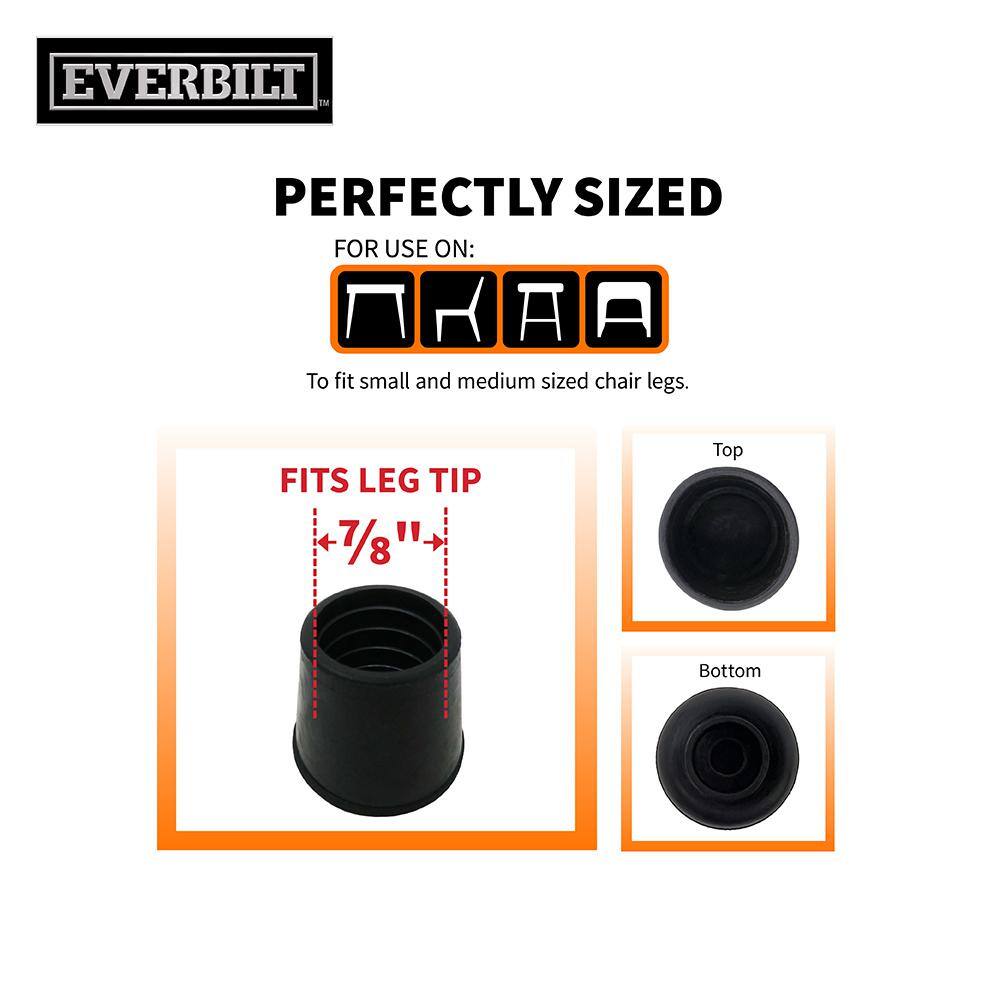 Everbilt 7/8 in. Black Rubber Leg Tips, Anti-Skid Furniture Floor Protectors (4-Pack)