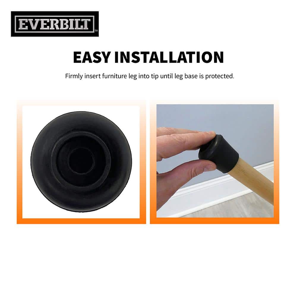 Everbilt 7/8 in. Black Rubber Leg Tips, Anti-Skid Furniture Floor Protectors (4-Pack)