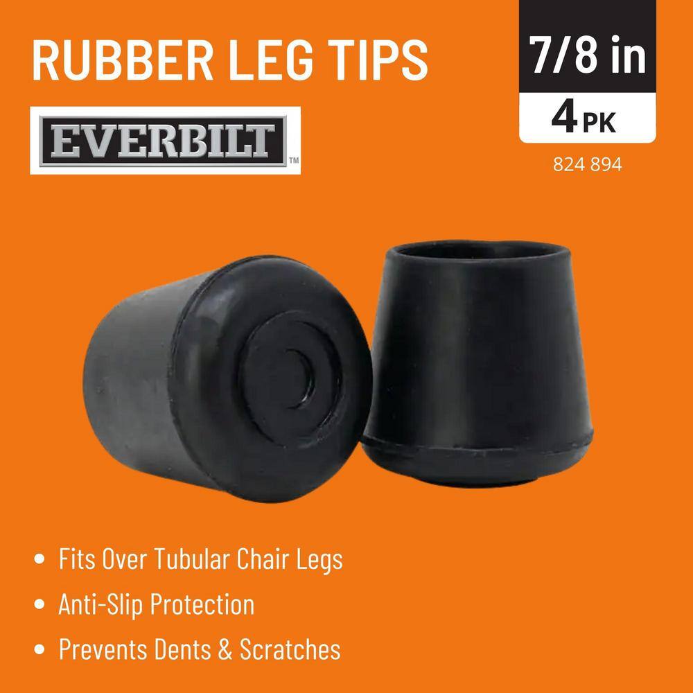 Everbilt 7/8 in. Black Rubber Leg Tips, Anti-Skid Furniture Floor Protectors (4-Pack)