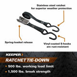Keeper 8 ft. x 1 in. Stainless Steel Ratchet Tie-Down Straps, 500 lbs. WLL (2-Pack)