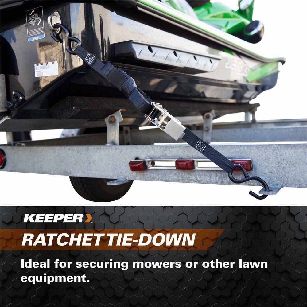 Keeper 8 ft. x 1 in. Stainless Steel Ratchet Tie-Down Straps, 500 lbs. WLL (2-Pack)