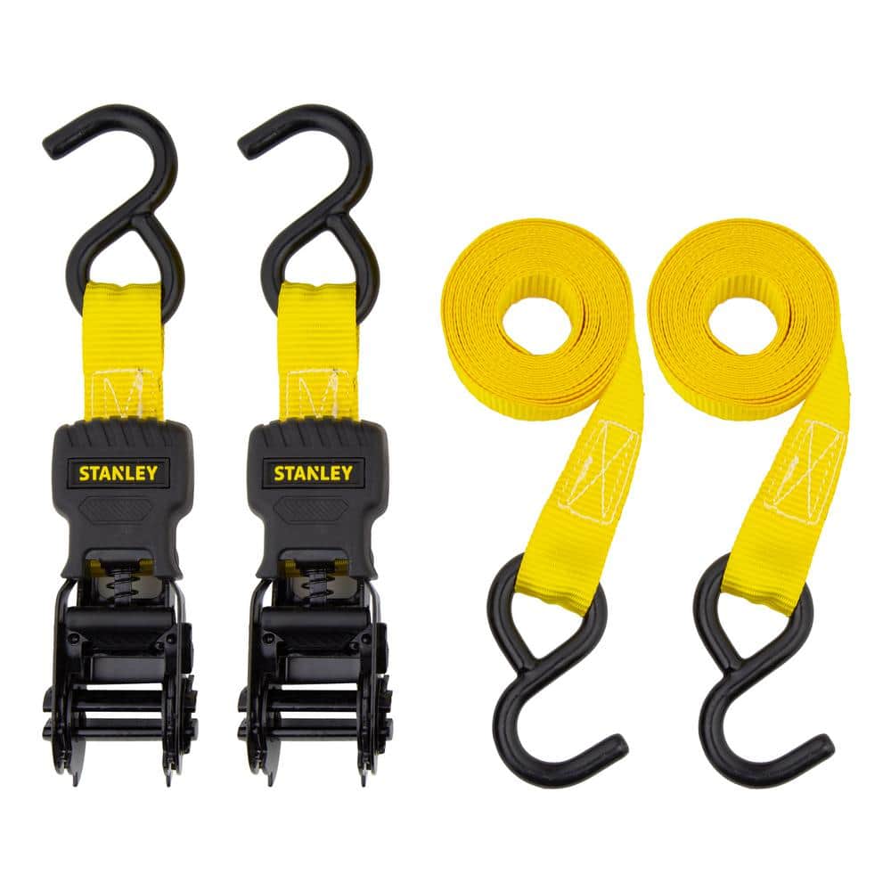 STANLEY 10 ft. x 1 in. Ratchet Tie-Down Straps, 500 lb Working Load Limit, 1500 lb Break Strength (2-Pack)
