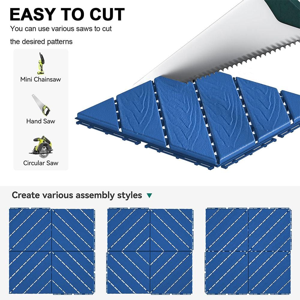 Afoxsos 1 ft. x 1 ft. Blue Plastic Interlocking Tiles Wave Pattern, Waterproof Easy to Attach, All Weather (44-Pack)