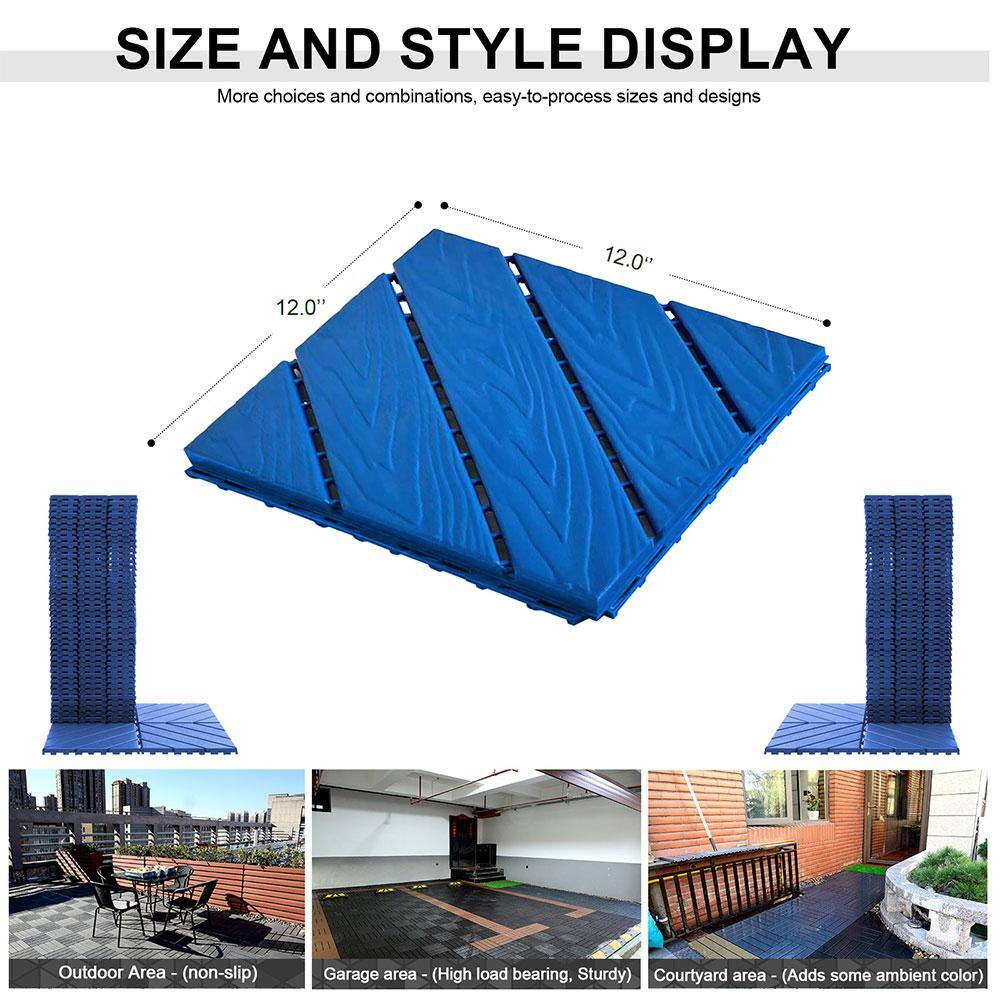 Afoxsos 1 ft. x 1 ft. Blue Plastic Interlocking Tiles Wave Pattern, Waterproof Easy to Attach, All Weather (44-Pack)