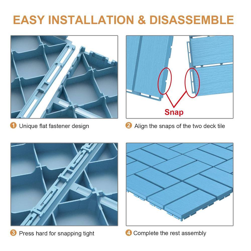 Afoxsos 12 ft. x 12 ft. Plastic Interlocking Deck Tiles Waterproof in Blue (9 Per Pack)