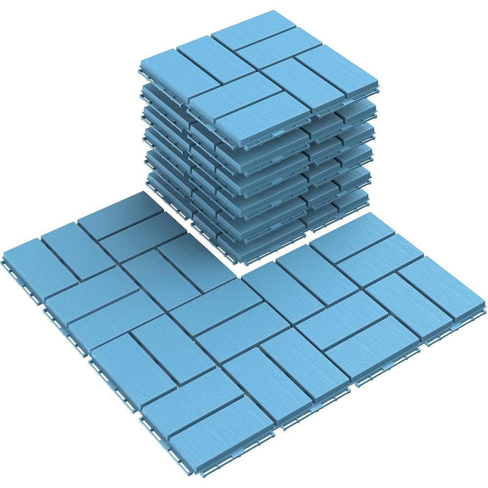 Afoxsos 12 ft. x 12 ft. Plastic Interlocking Deck Tiles Waterproof in Blue (9 Per Pack)