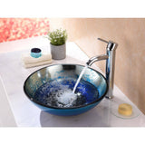ANZZI Chilasa Series 16.5 in. Round Blue Glass Bathroom Vessel Sink with Chrome Pop-Up Drain