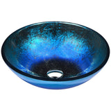ANZZI Chilasa Series 16.5 in. Round Blue Glass Bathroom Vessel Sink with Chrome Pop-Up Drain