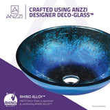 ANZZI Chilasa Series 16.5 in. Round Blue Glass Bathroom Vessel Sink with Chrome Pop-Up Drain