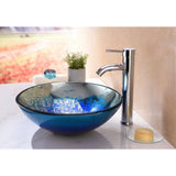 ANZZI Chilasa Series 16.5 in. Round Blue Glass Bathroom Vessel Sink with Chrome Pop-Up Drain