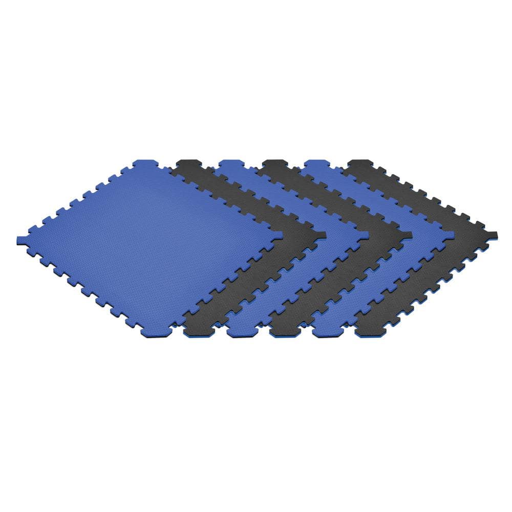 Norsk 24 sq ft Interlocking Foam Floor Mat, 6-Pack, Reversible Black/Blue