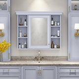 DELUXE DL LIVING 35 in. W x 28 in. H Rectangular Blue Wood Bathroom Medicine Cabinet with Mirror, Soft Close Door, Easy Hang, Open Shelf
