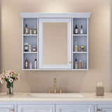 DELUXE DL LIVING 35 in. W x 28 in. H Rectangular Blue Wood Bathroom Medicine Cabinet with Mirror, Soft Close Door, Easy Hang, Open Shelf