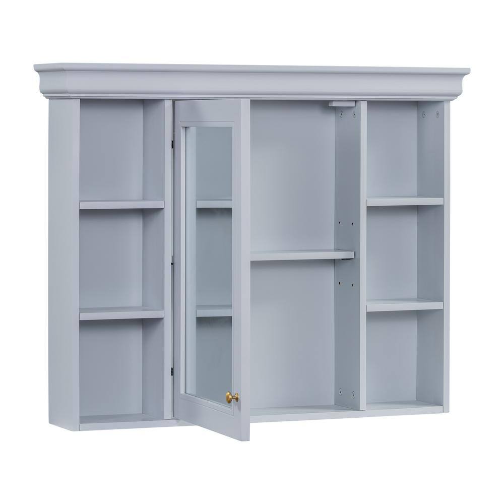 DELUXE DL LIVING 35 in. W x 28 in. H Rectangular Blue Wood Bathroom Medicine Cabinet with Mirror, Soft Close Door, Easy Hang, Open Shelf