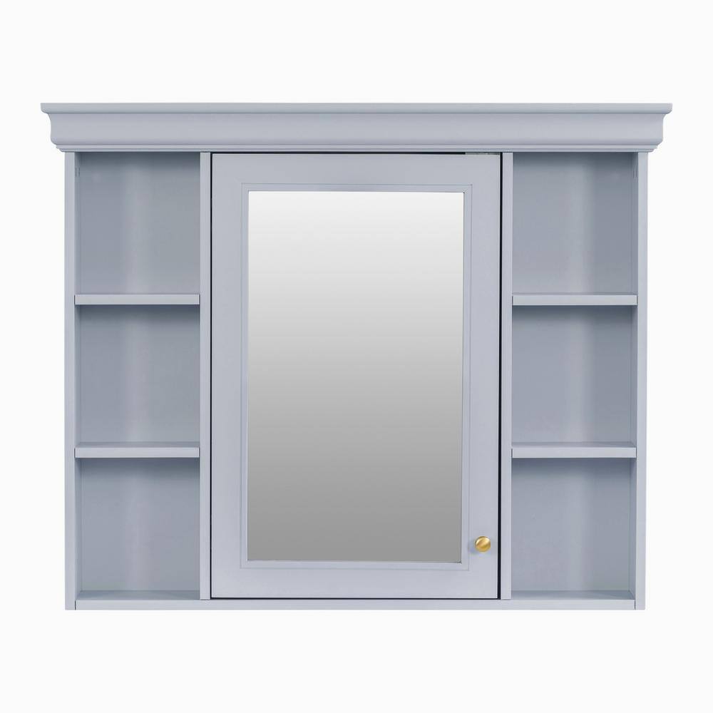 DELUXE DL LIVING 35 in. W x 28 in. H Rectangular Blue Wood Bathroom Medicine Cabinet with Mirror, Soft Close Door, Easy Hang, Open Shelf